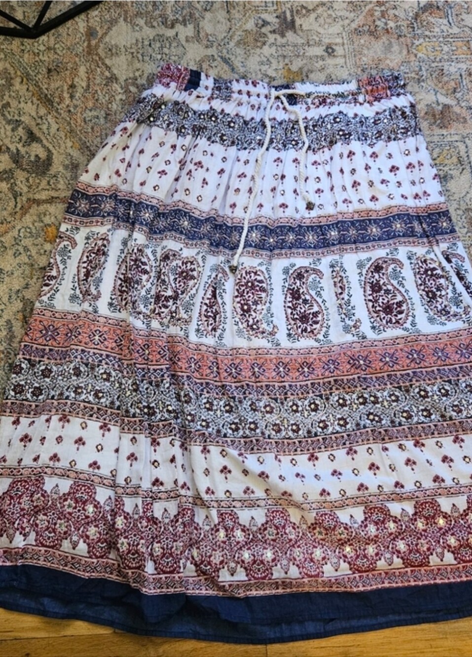 Mlle Gabrielle Boho Embellished Tiered Maxi Skirt XL Cottagecore Praire - Picture 7 of 9